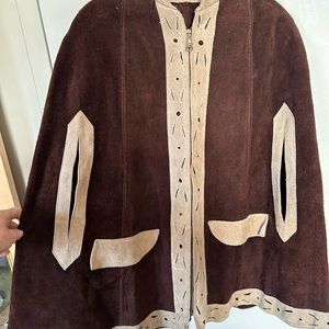 Suede brown Cape with cream trim. Foxy look!